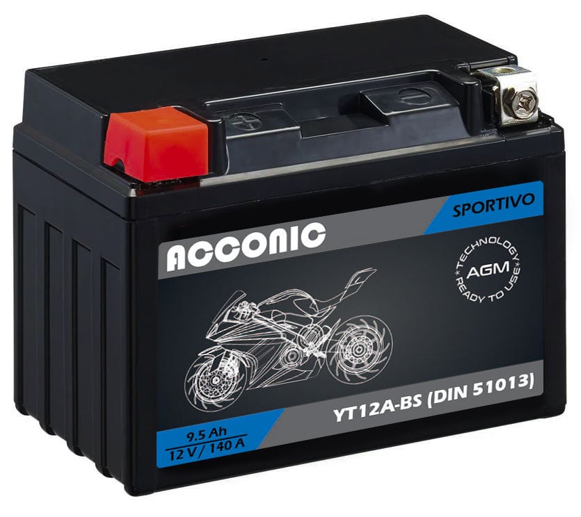 ACCONIC Sportivo AGM YT12A-BS Motorradbatterie 9,5 Ah 12V (DIN 51013)